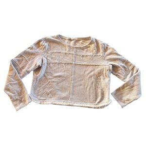 Roxy White Grey Beige Long Sleeve Boho Cropped Frayed Sweater size L
